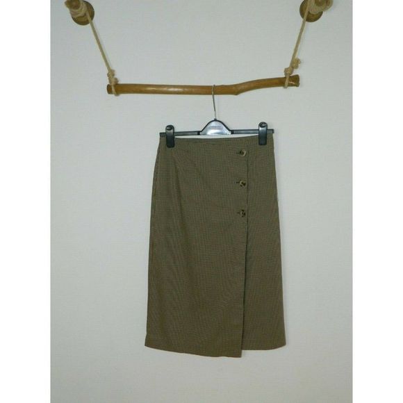 ModCloth Skirt Brown Checkered Long A Line Side Button Midi Lined Skirt Size 4 - Picture 6 of 10